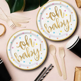 8 Ct. Oh Baby Pastel Polka Dot Paper Dinner Plates 9" Durable Baby Shower Tableware