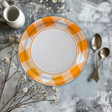 8 Count Orange Plaid Paper Dessert Plates 7 Inch for Fall and Party Tableware