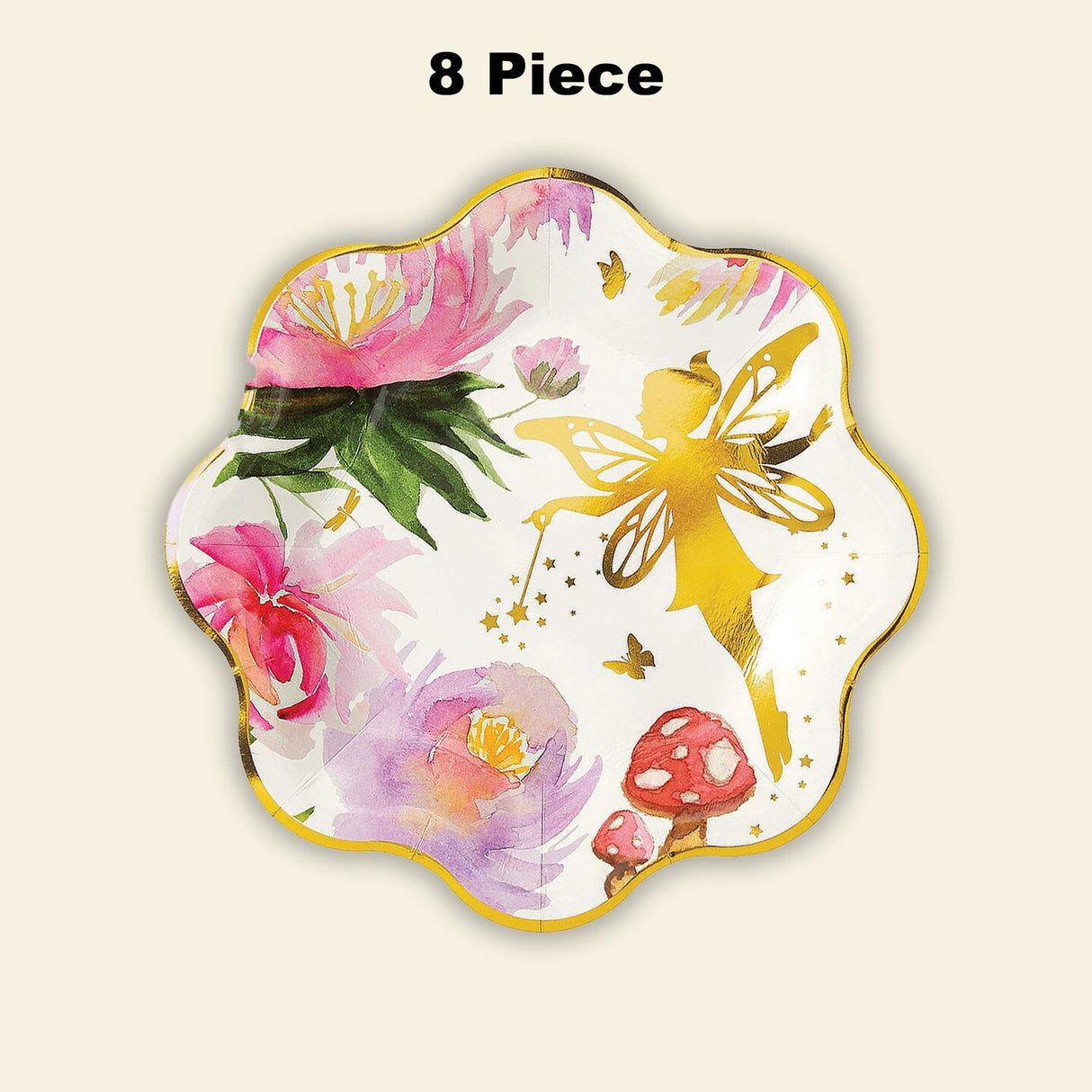 8 Count Iridescent Fairy Paper Plates Gold Trimmed Party Disposable Dinnerware 9"