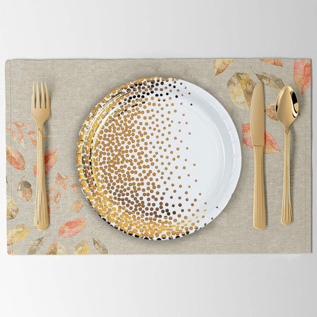 8 Count Gold Foil Dots White Dinner Paper Plates Disposable for Wedding Party Elegant 10 Inch