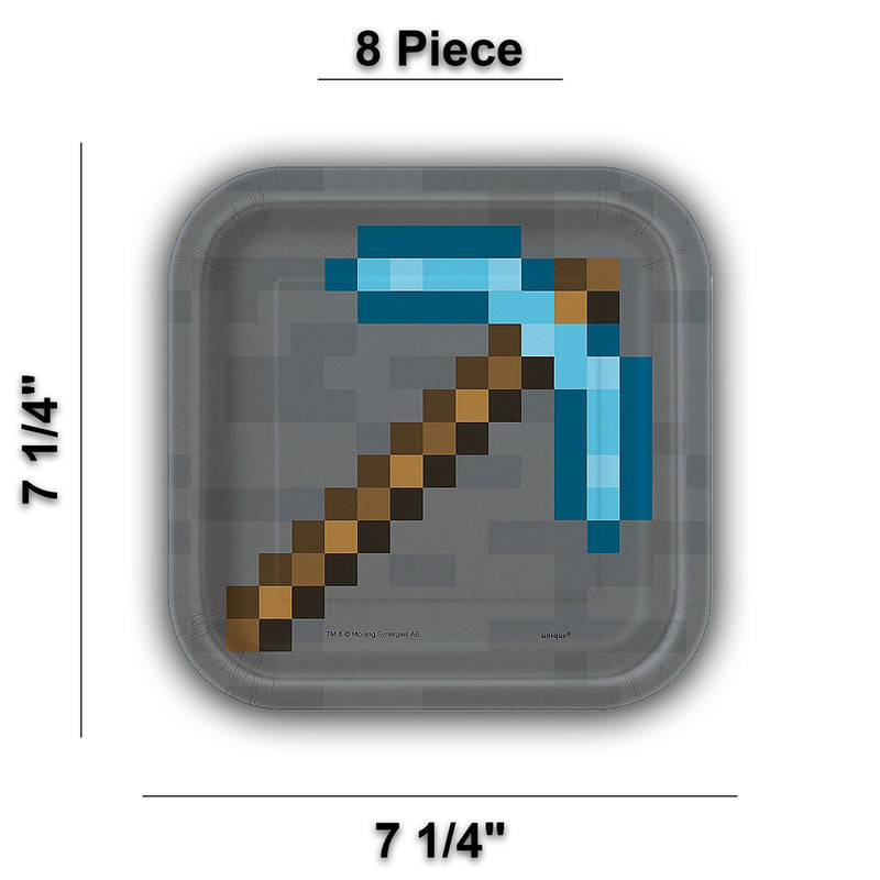 8 Ct. Minecraft Pickaxe Paper Dessert Plates 7.25" Disposable Birthday Party Plates