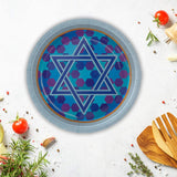 8 Count Star of David Paper Dessert Plates Light Blue Trim 7 Inch