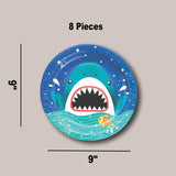 8 Count Shark Party Paper Dinner Plates 9" Ocean Theme Disposable Plates for Kids Birthday & Pool Parties