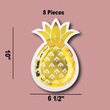 8 Count Gold Foil Pineapple-Shaped Paper Dessert Plates 6.5" x 10" Tropical Party Disposable Plates