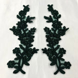 1 Pair Beaded & Corded Floral Lace Applique 10" x 2" Each Side