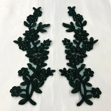 1 Pair Beaded & Corded Floral Lace Applique 10" x 2" Each Side