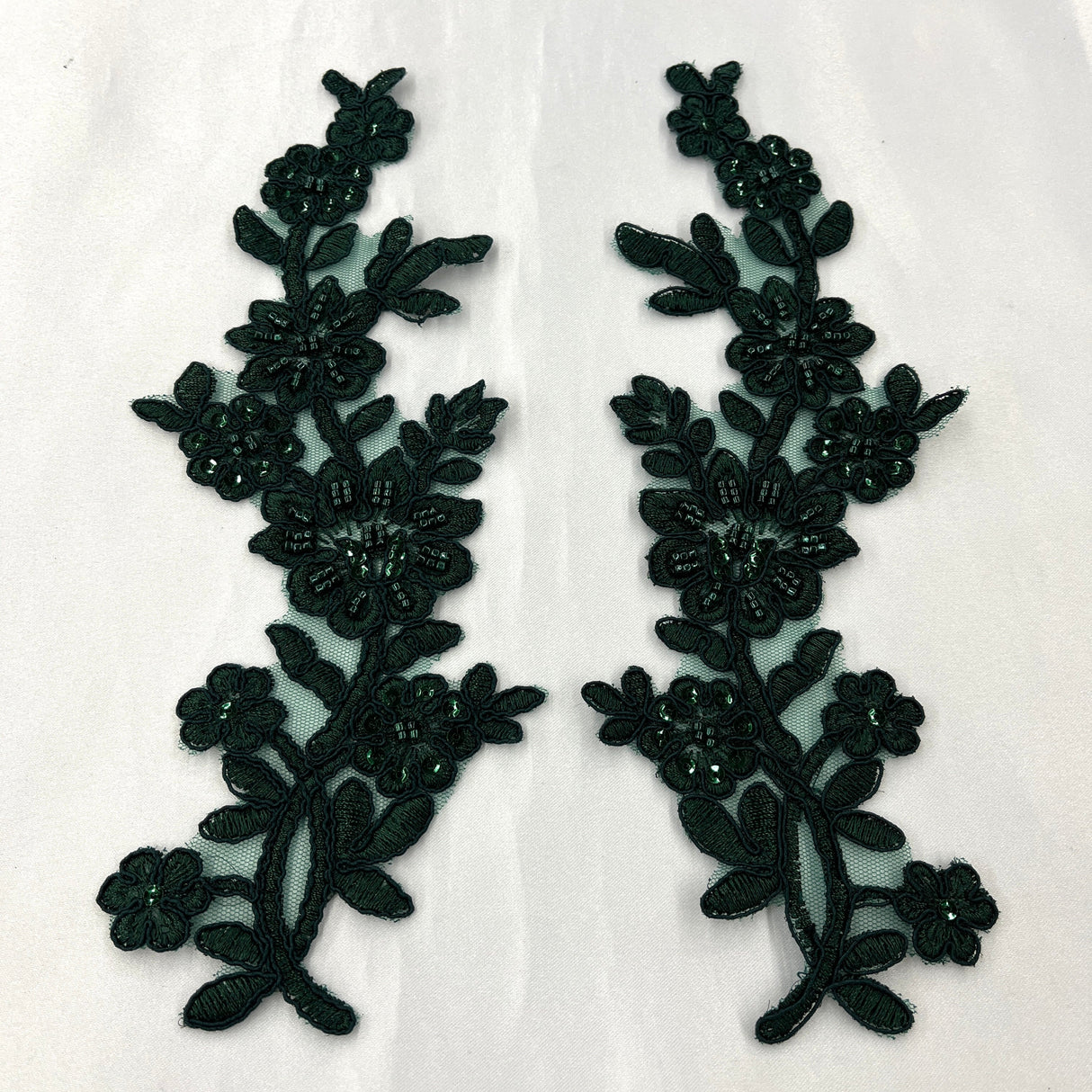 Beaded Corded Floral Lace Applique 100% Polyester Net Mesh