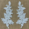 Beaded Corded Floral Lace Applique 100 Percent Polyester Fabric - Embroidered Net Mesh, 12" X 3.5" Each Side (1 Pair)