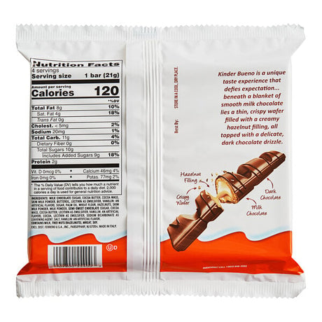 Kinder Bueno 4-Piece King Size Hazelnut Milk Chocolate Bar - 128/Case
