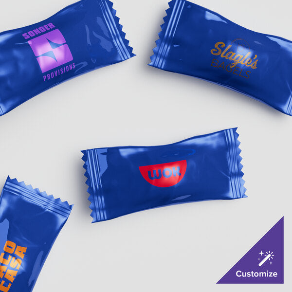 Customizable Yellow Buttermints with Navy Wrapper - 1,000/Case