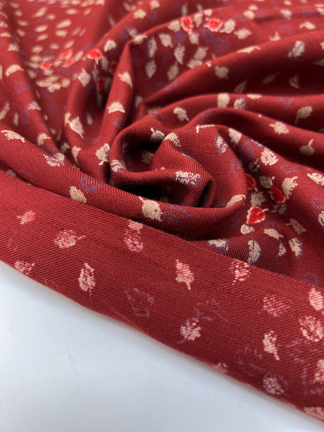 Acrylic Twill Printed Red Beige Floral Fabric