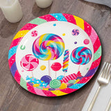 8 Ct. Candy World Paper Dinner Plates 9" Colorful Candy & Lollipop Design