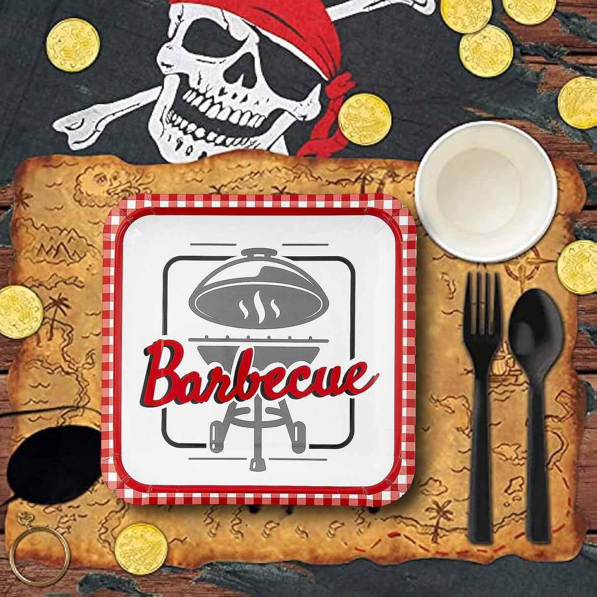 8 Count Backyard BBQ Grill Design Square Paper Dinner Plates 9 Inch for Summer Party