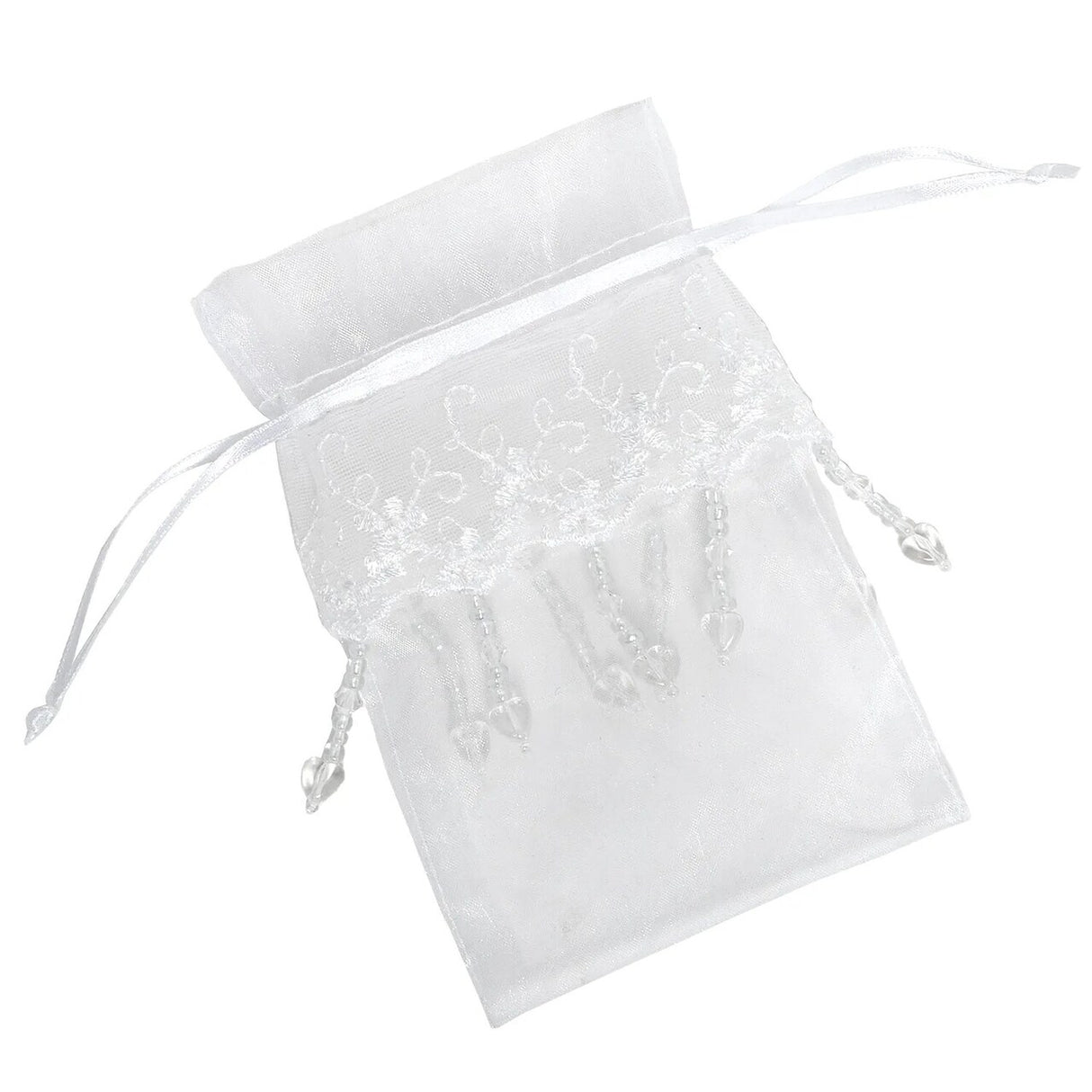 Lace Skirt Beaded Organza Bags White 4'' x 6'' for Gifts