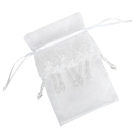 Lace Skirt Beaded Organza Bags White 4'' x 6'' for Gifts