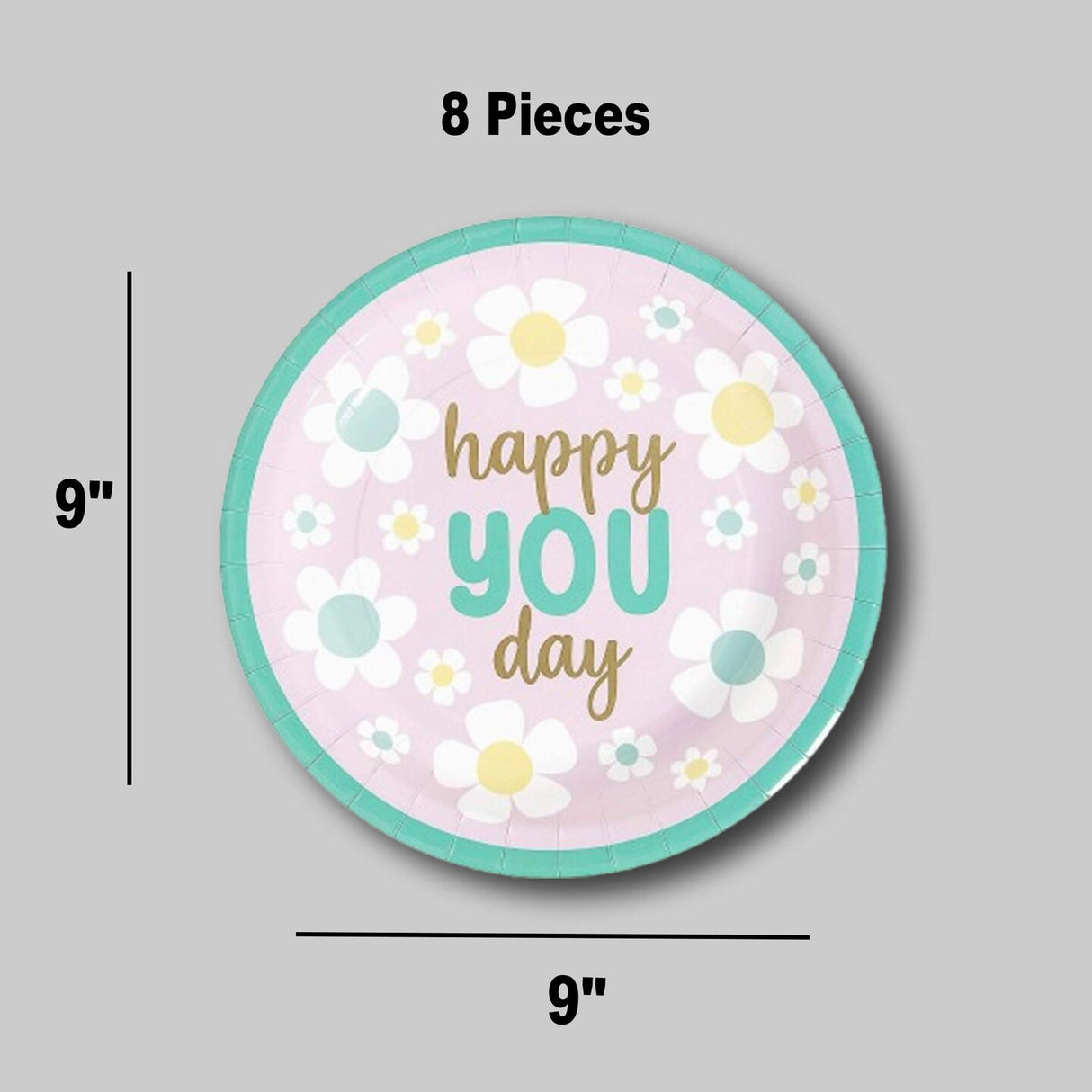8 Count Happy You Day Paper Dinner Plates for Birthday Graduation Office Party 9"