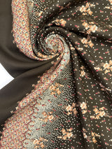 Printed Wool Blend Fabric Brown Green Floral