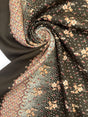 Printed Wool Blend Fabric Brown Green Floral