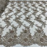Beaded Floral Lace Fabric 3D Embroidered Net Mesh 52" Wide