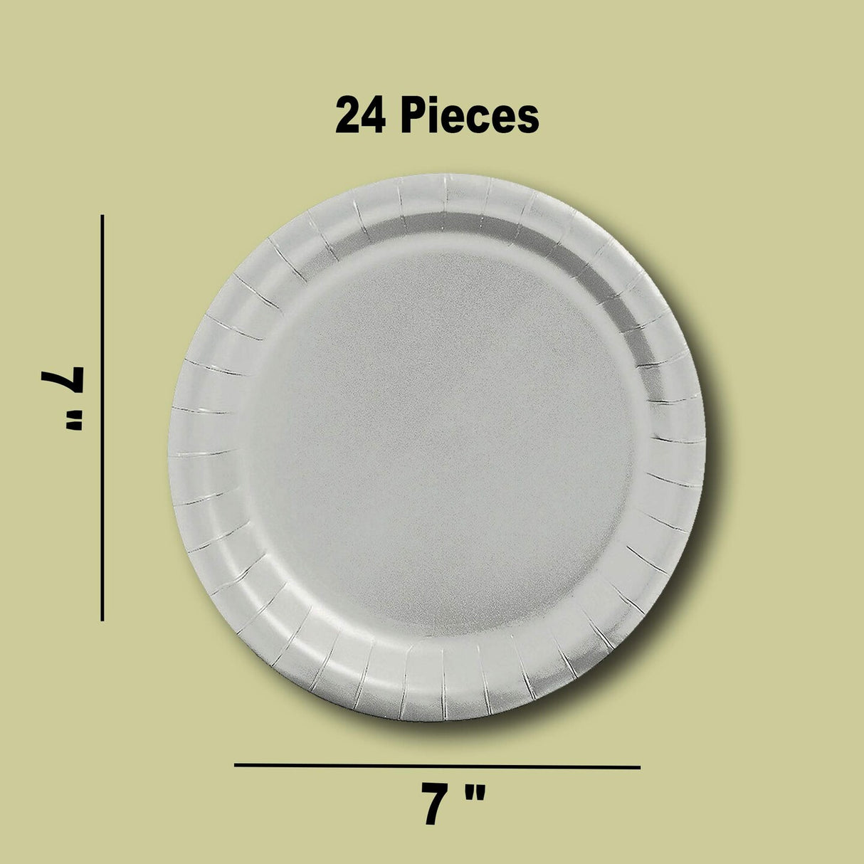 24 Count Metallic Silver Round Paper Plates 7 Inch Disposable Dessert Tableware for All Events