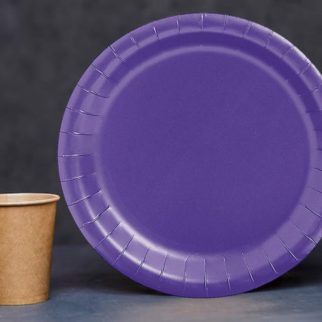 24 Count Round Purple Paper Plates 7" Solid Color Disposable Tableware for Parties
