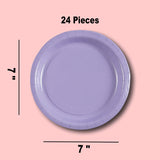 24 Count Lavender Party Plates 7 Inch Round Paper Tableware for Snacks and Celebrations