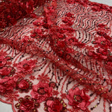 Beaded 3D Floral Lace Fabric