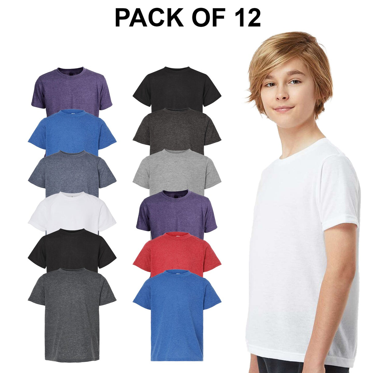 12 Pack : Tultex®? Youth Poly-Rich Crewneck Short Sleeve T-Shirt