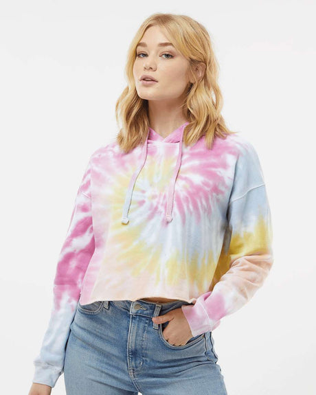 Colortone Womens Tie-Dyed Crop Hoodie trendy fit pullover