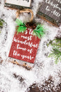 5” Wood Holiday Sign Ornament with Pinecone Accent