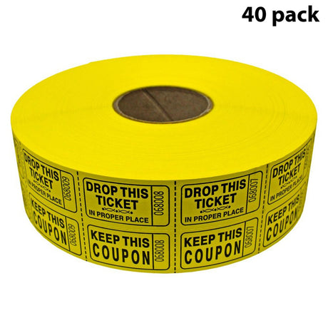 Double Roll Raffle Tickets – Coupon Tickets (2000/Roll) – Available in 8 Colors: Red, Blue, Green, Yellow, Orange, Purple, Pink & White