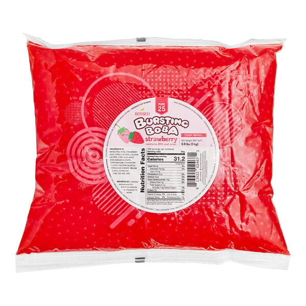 Bossen Pure25 Strawberry Bursting Boba 6.6 lb. Bag - 5/Case