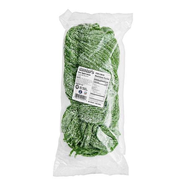 Gustaf's Sour Apple Licorice Laces 2 lb. - 10/Case