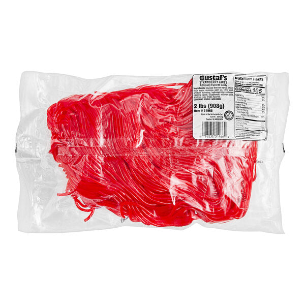 Gustaf's Strawberry Licorice Laces 2 lb. - 10/Case