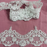 1 Yard 5? Wide Beaded & Corded Lace Trimming Embroidered on 100% Polyester Net Mesh