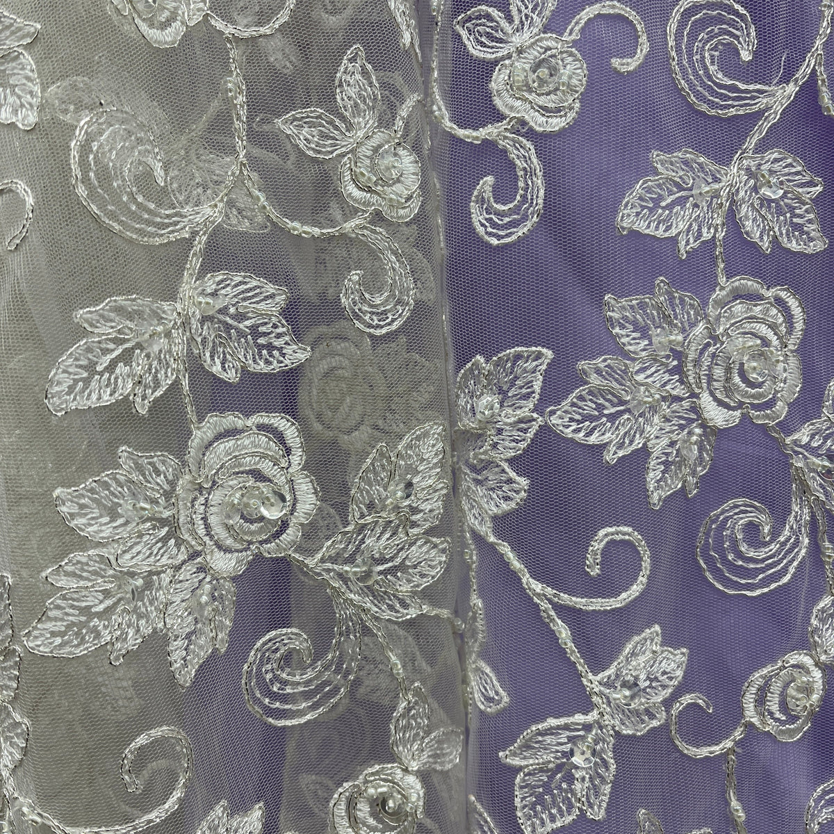 1 Yard 52" Wide Beaded & Corded Bridal Lace Fabric Embroidered on 100% Polyester Net Mesh
