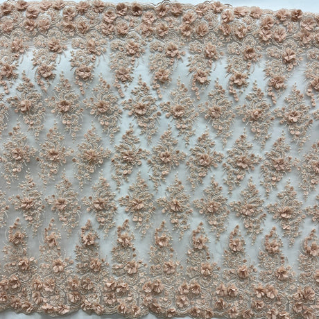 Beaded 3D Floral Lace Peach Mesh