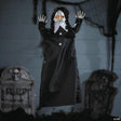 27 1/2" Animated Hanging Cracked Face Doll with Black Dress Halloween Decoration