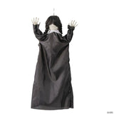 27 1/2" Animated Hanging Cracked Face Doll with Black Dress Halloween Decoration