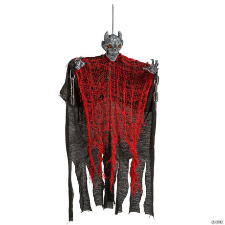 RADYAN Hanging Devil Halloween Decoration with Tattered Clothing for Halloween Displays shown in a clear product image