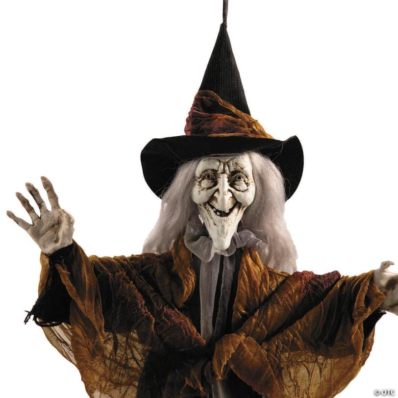 27 1/2" Hanging Smiling Witch with Gray Hair Halloween Decoration