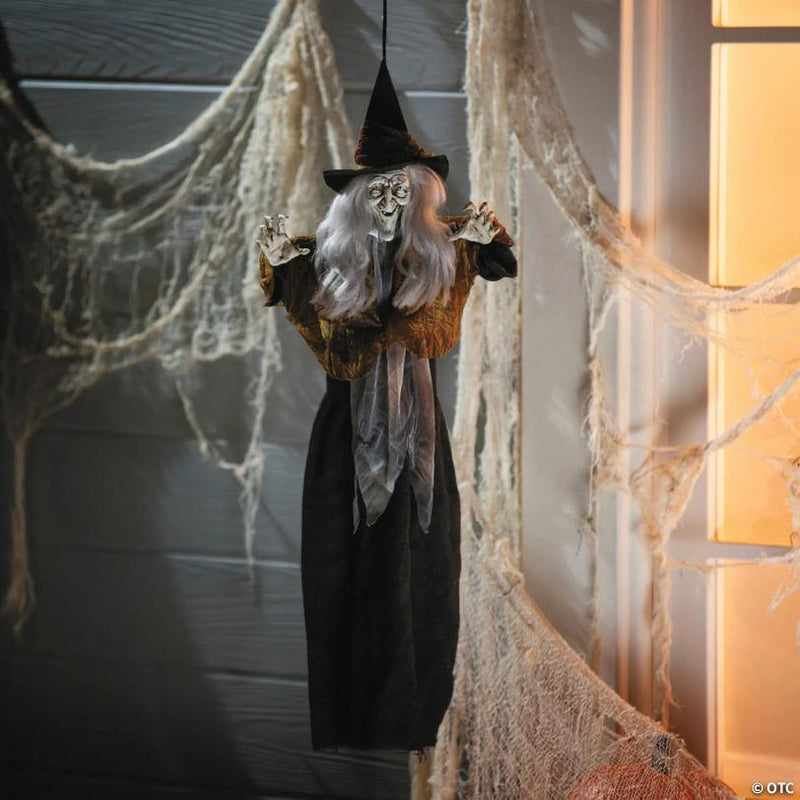 RADYAN Hanging Smiling Witch with Hair and Dress Halloween Decoration shown in a clear product image