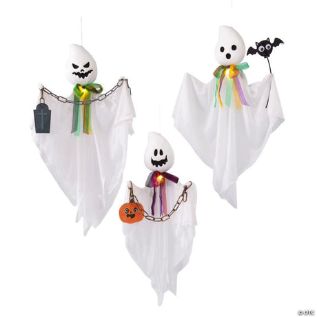 Hanging Ghosts Halloween Decorations with Props Set for Porch, hangs on a porch or door for spooky Halloween display
