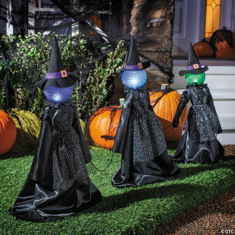 27 1/2" Light-Up LED Witch Pathway Yard Stakes Halloween Decoration