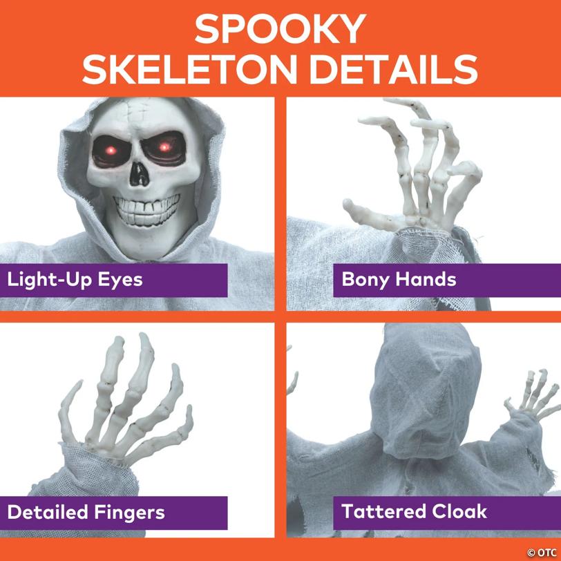 27 1/2" x 13 3/4" Animated Groundbreaker Skeleton with Hooded Cloak