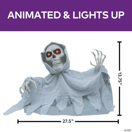 27 1/2-Inch Animated Groundbreaker Skeleton with Gray Hooded Cloak