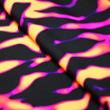 Eye Of The Tiger Nylon Spandex Fabric - Blue/Green Or Pink/Orange Tiger Print On Black, 58/60" Width (1 Yard)