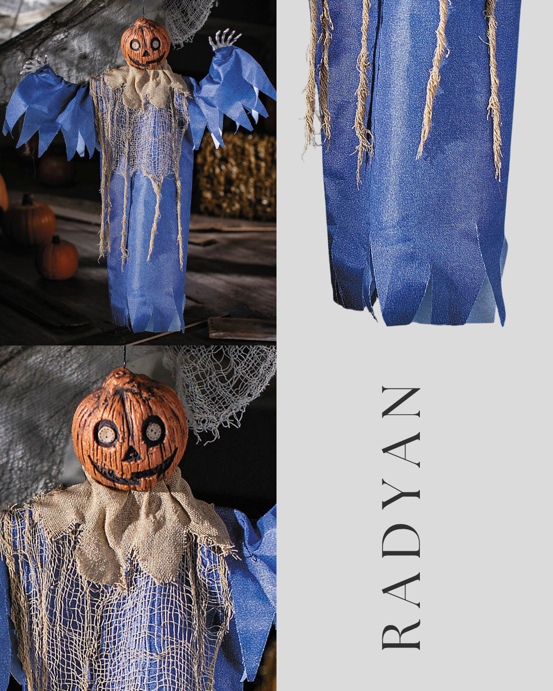 27 1/2" Hanging Blue &amp; Burlap Pumpkin Man Halloween Decoration