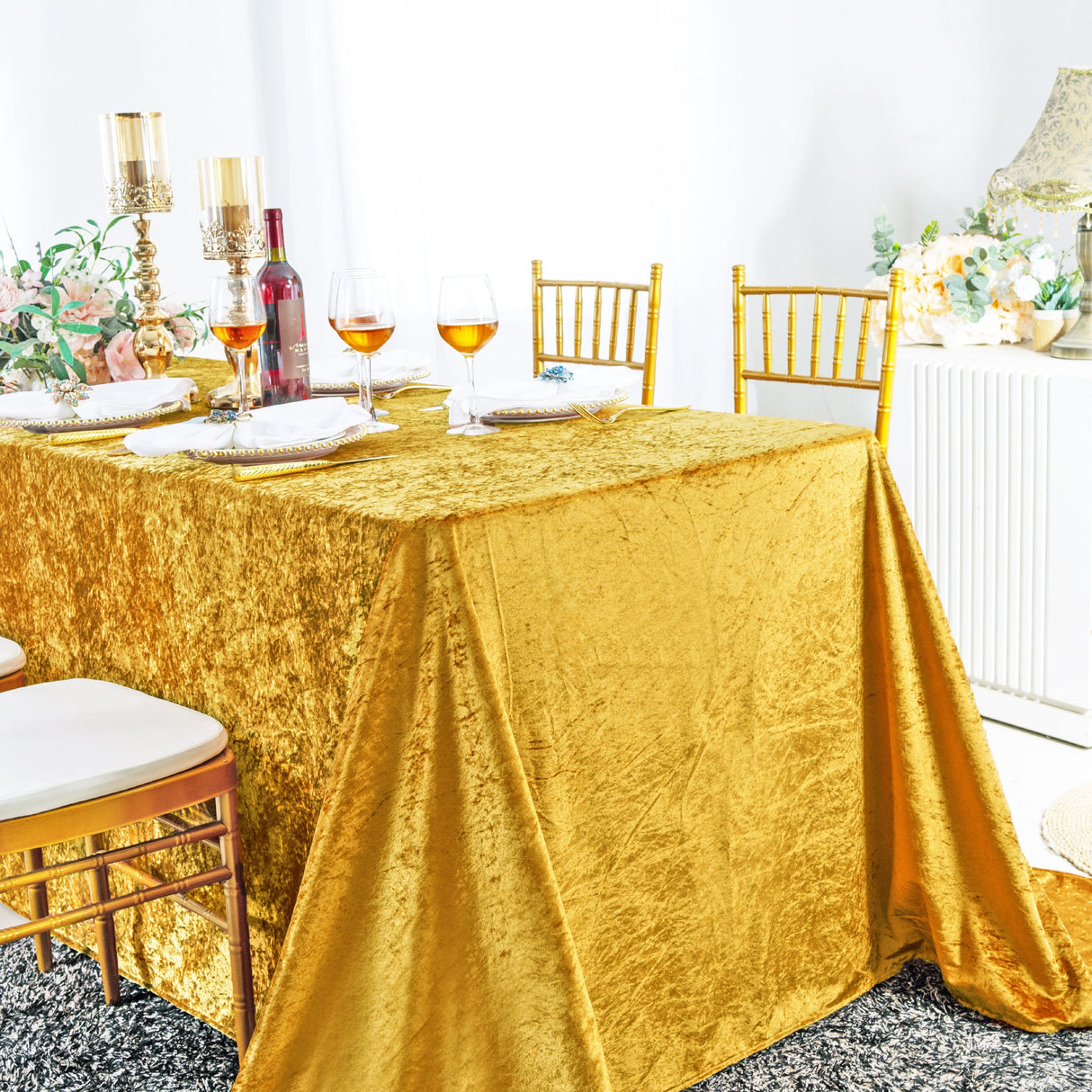 Crushed Velvet Rectangular Tablecloth 90x156 Gold