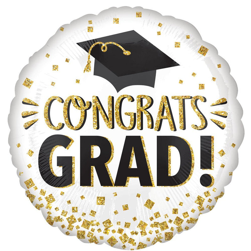 Graduation Foil Balloon 28 Inch Congrats Grad Gold Glitter
